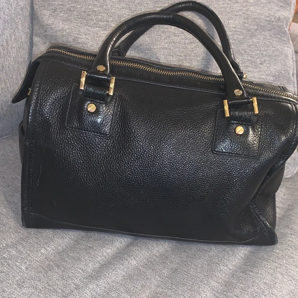 Tory Burch Black Pebbled Leather Satchel with Gold-Tone Logo Purse 👛 - Picture 10 of 17
